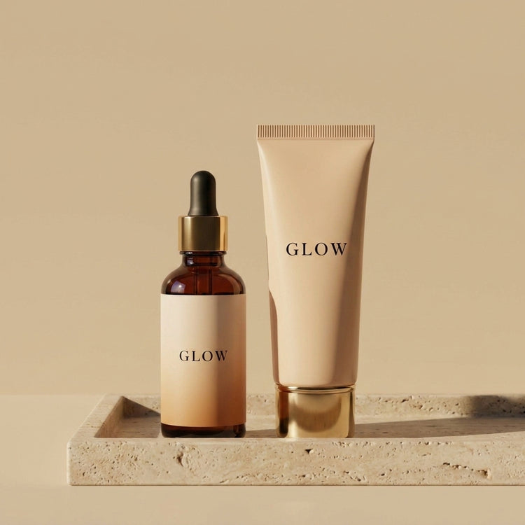 Duo Réparation Nuit GLOW - packshot éditorial sur travertin