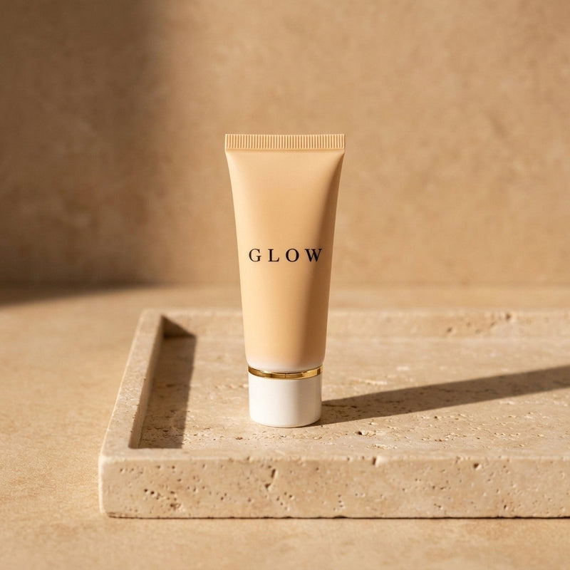 Crème Contour des Yeux Revitalisante GLOW - packshot éditorial sur travertin