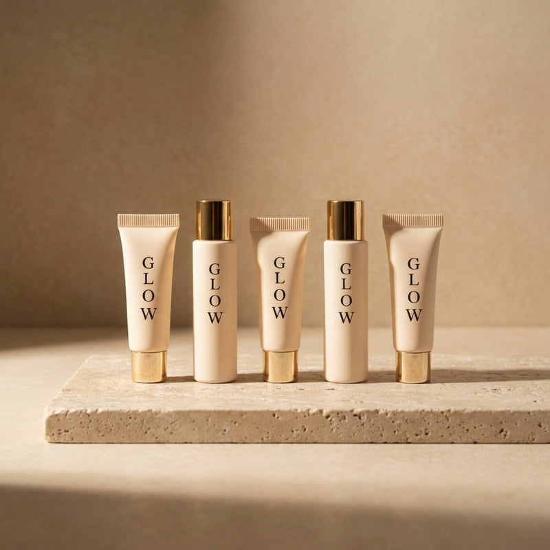 Kit Découverte - Format Voyage GLOW - packshot éditorial sur travertin